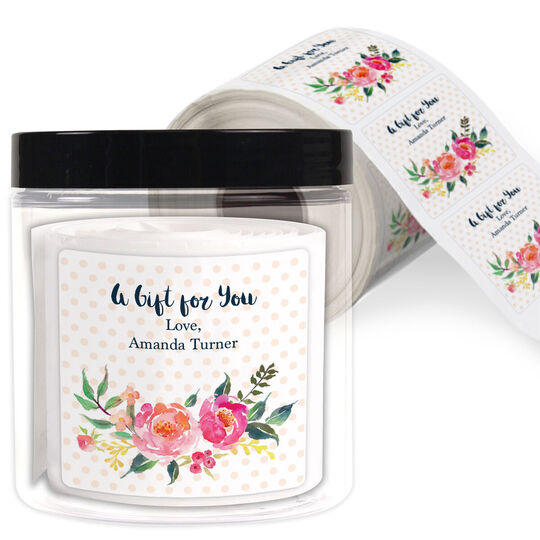 Watercolor Rose Spray Square Gift Stickers in a Jar